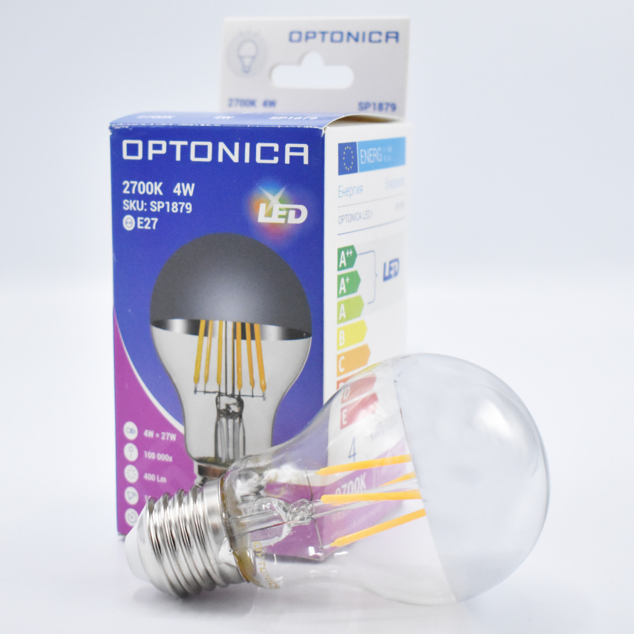 Bec LED Vintage Optonica, 4W(27W), E27, A60, 400 lm, lumina calda (2700K), finisaj argintiu, clasa energetica F - 1 | YEO