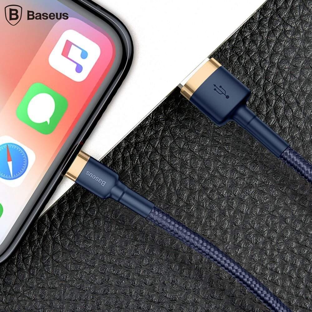 Cablu USB - Lightning, 2m, 1.5A, textil, albastru+auriu, Baseus - Imagine 3