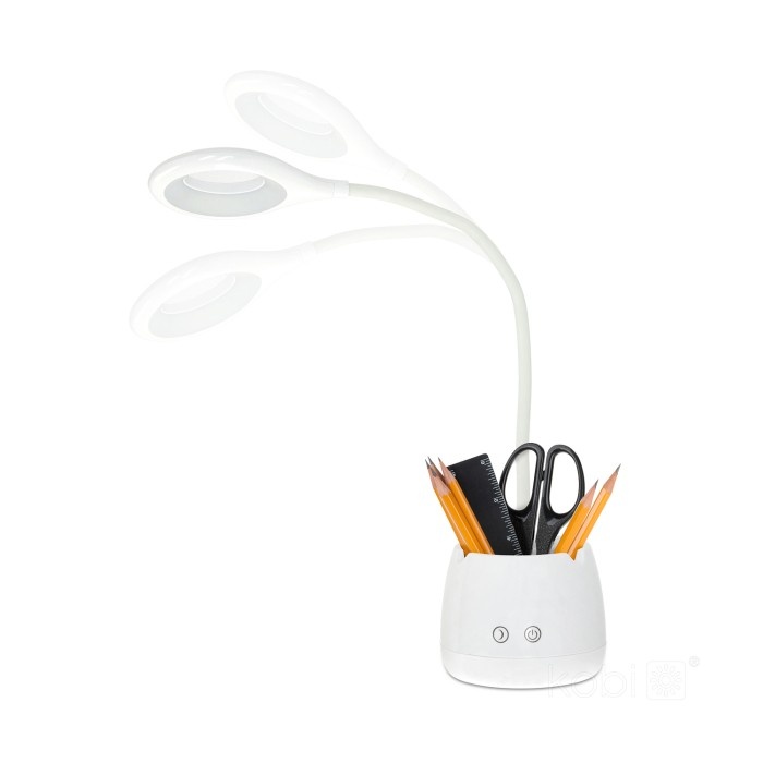 Lampa de birou LED LUSIA 5W, 4000K, portabila, acumulator, suport telefon si pixuri, alba, Kobi - 3 | YEO