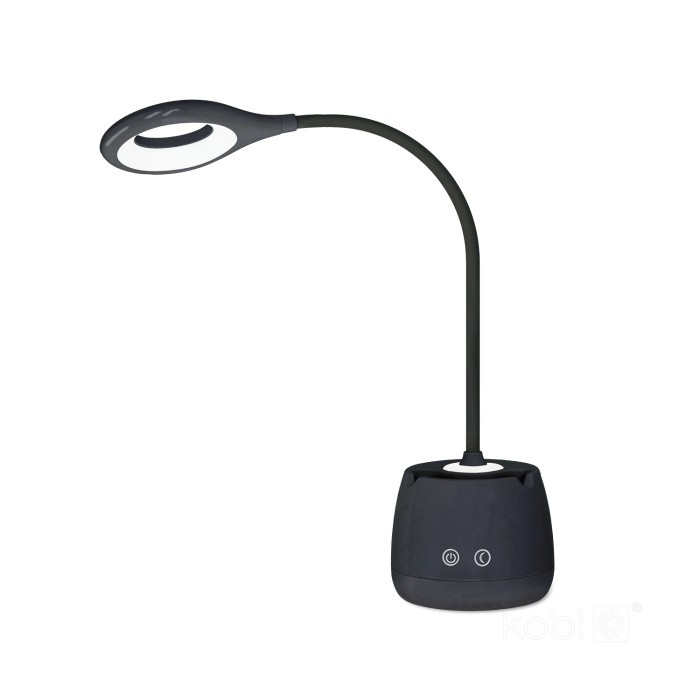 Lampa de birou LED LUSIA 5W, 4000K, portabila, acumulator, suport telefon si pixuri, neagra, Kobi - imagine 6