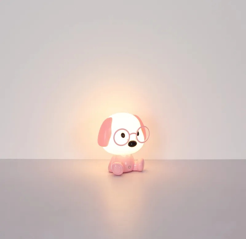 Lampa de veghe LED forma de catelus 1W, 32 lm, lumina calda (3000K), IP20, touch dimmer, roz mat/alb - imagine 8