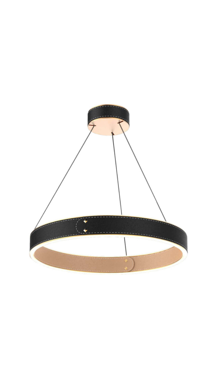 Lustra LED Leather R KL142026, rotunda, 38W, 1700lm, lumina calda, IP20, neagra+maro, Klausen