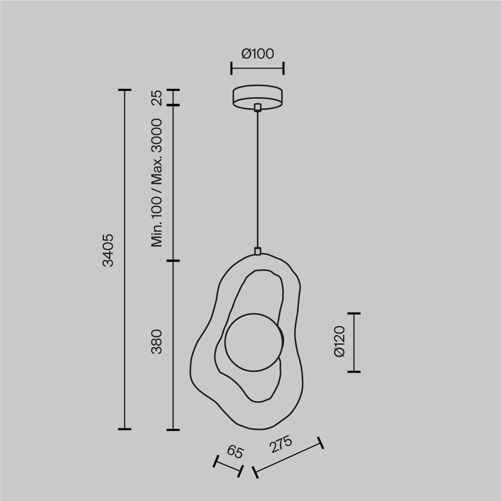 Pendul Opus 1xG9, gri, metal, Maytoni - imagine 7