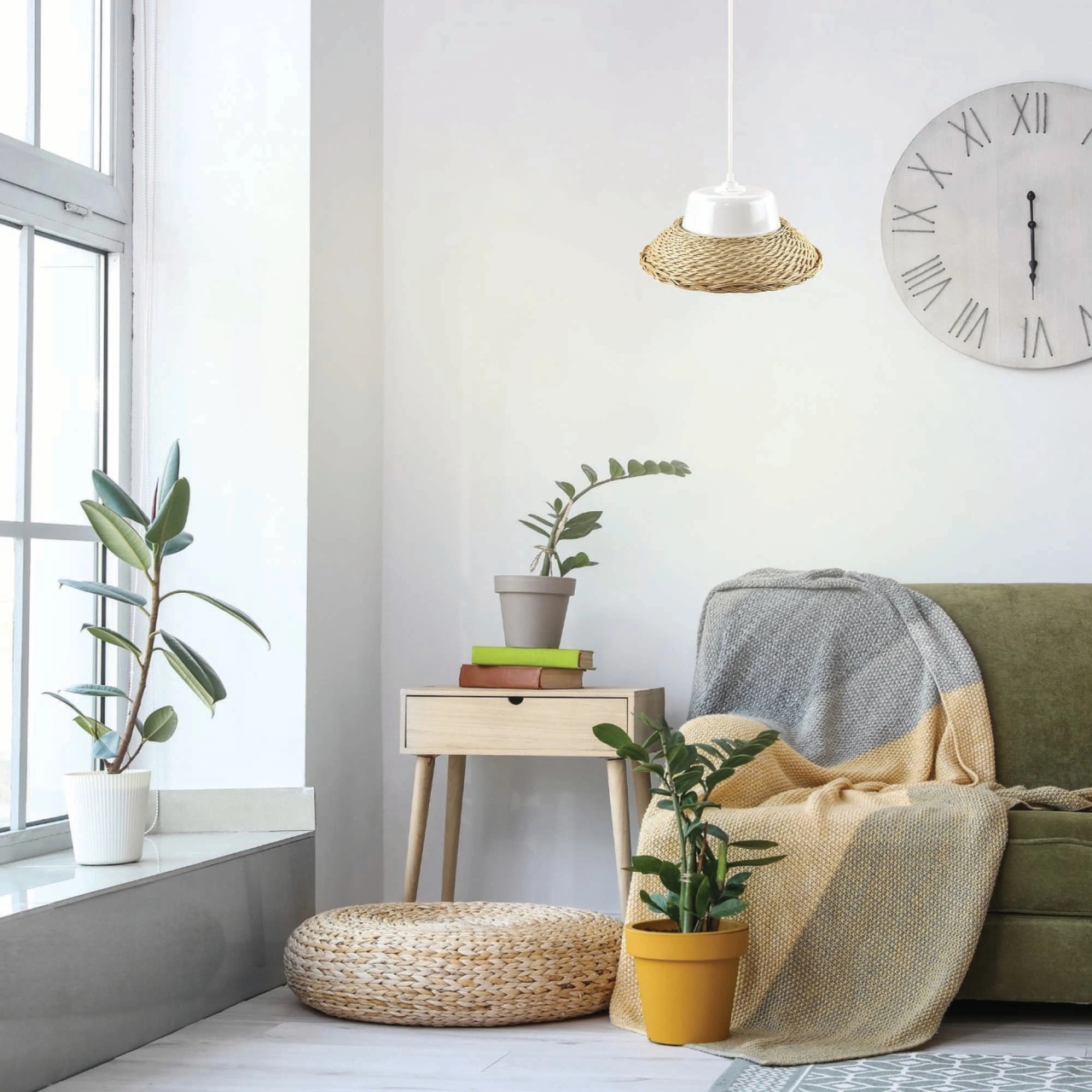 Pendul Wicker LY-3337, 1xE27, alb si rachita, stil vintage, IP20 - imagine 3