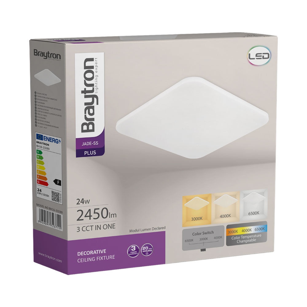 Plafoniera LED Jade patrata 24W, 3in1, IP20, Braytron - imagine 5