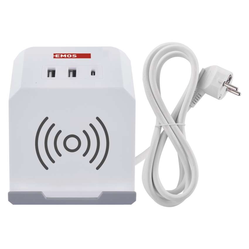 Prelungitor cub, 2m, 2 prize USB-A USB-C, Qi, alb, Emos - 1 | YEO