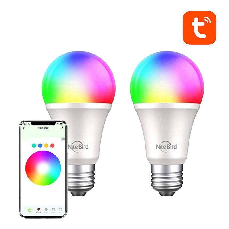 Set 2 becuri LED Smart RGB, E27, 8W(100W), 800 lm, dimabile, Wi-Fi, compatibile Alexa, Google, iOS/Android, clasa energetica F