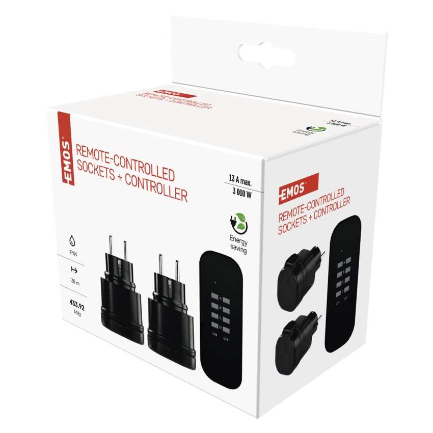 Set 2 prize cu telecomanda, IP44, exterior, max 3000W, EMOS - imagine 5