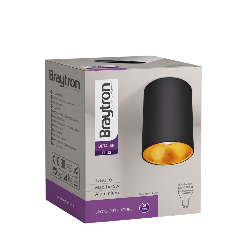 Spot aplicat GU10 Beta, aluminiu, negru-auriu, IP20, Braytron - imagine 6