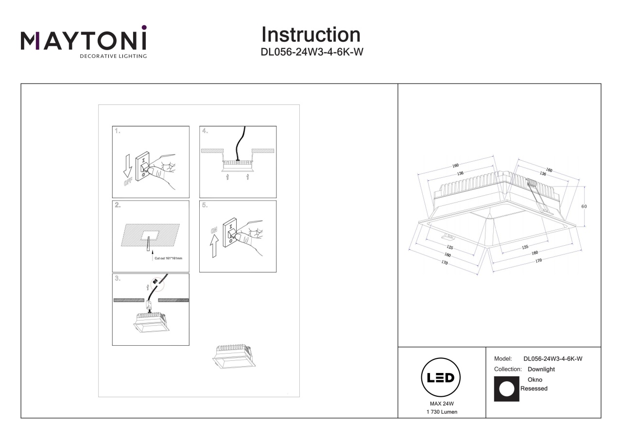 Spot LED 24W Incastrat, Maytoni, 1700lm, Lumina Calda+Neutra+Rece, Alb - 2 | YEO