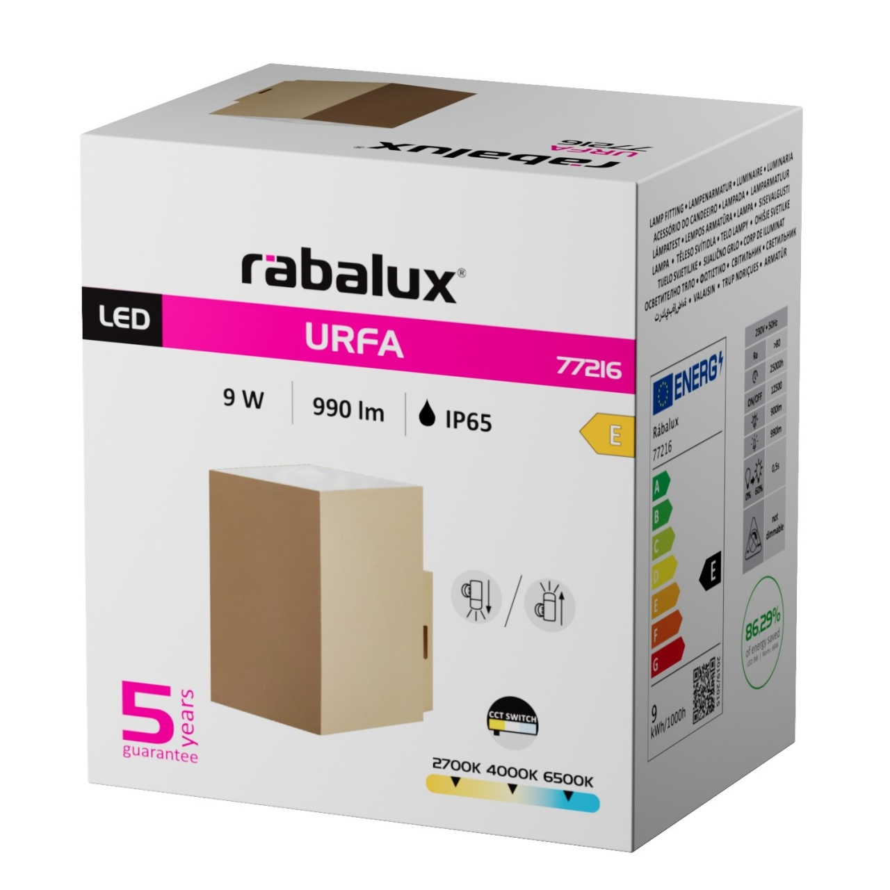 Aplica LED exterior Urfa, 9W, 900 lm, lumina calda/neutra/rece, IP65, gri-bej, Rabalux - Imagine 3