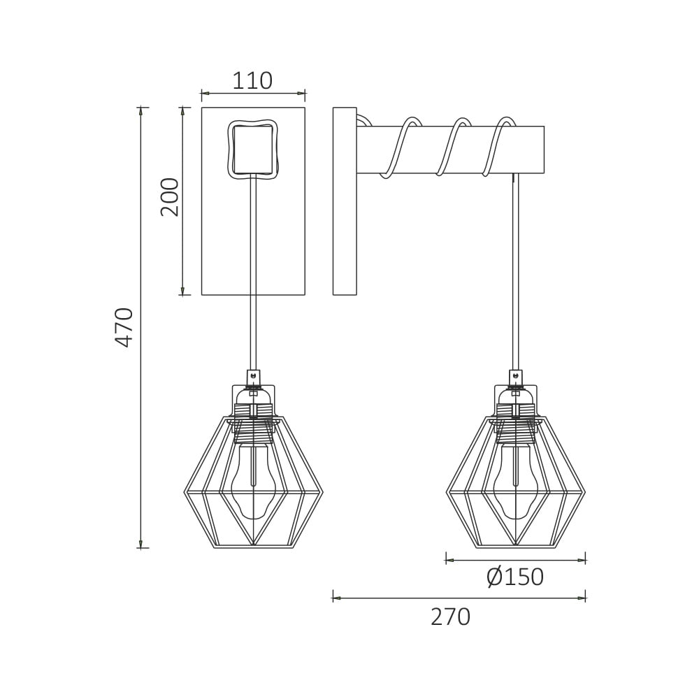 Aplica Wooden BR-BV02-00024, 1xE27, neagra+naturala, IP20, Braytron