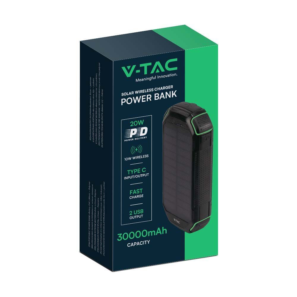 Baterie externa 30000mAh V-TAC, panou solar, incarcare wireless, iesire USB si tip C - 3 | YEO