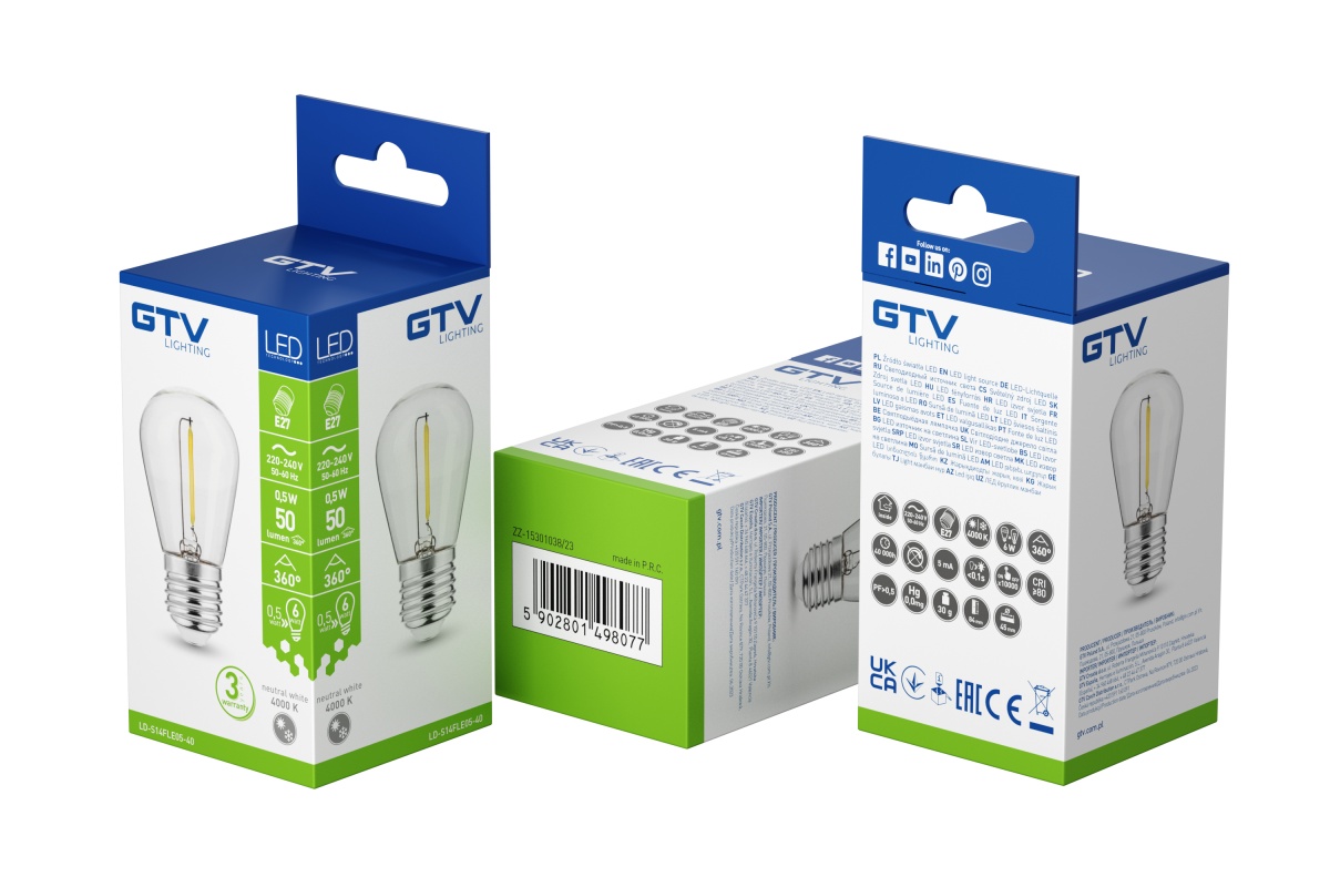Bec LED 0.5W(6W) GTV, S14, E27, 50 lm, lumina neutra (4000 K), clasa energetica G