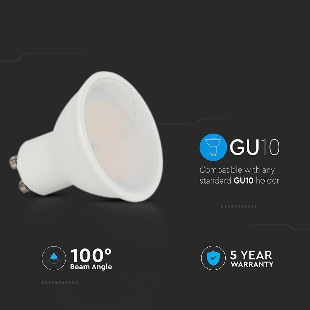 Bec LED 4.5W(35W) V-TAC VT-205, GU10, 400 lm, cip Samsung, lumina rece (6500 K), clasa energetica F - 3 | YEO