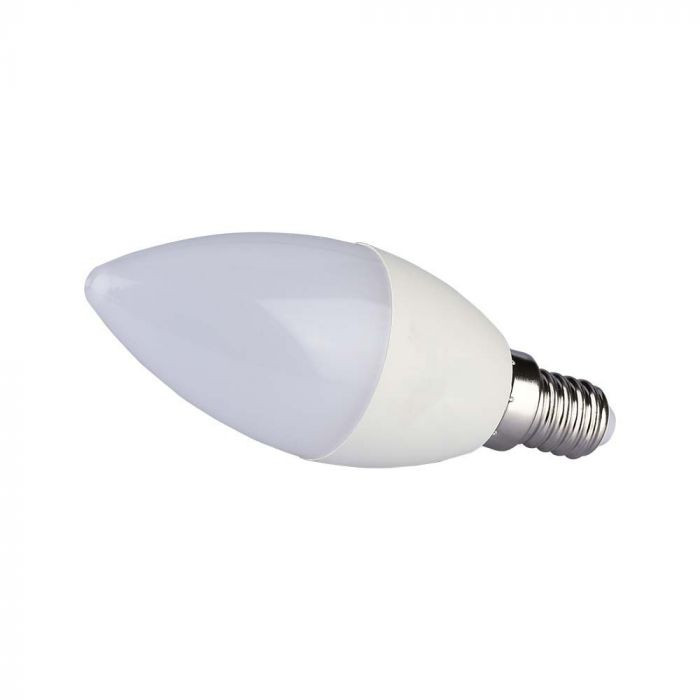 Bec LED 5.5W (40W) V-TAC, E14, lumina calda (3000K), dimabil, forma lumanare, clasa energetica F