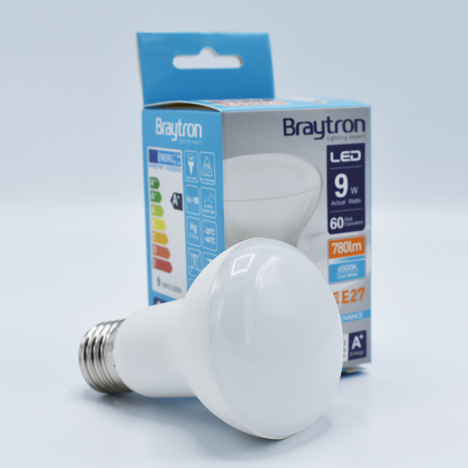 Bec LED Braytron 9W(60W) , E27, R63, 830lm, lumina rece (6500K), clasa energetica F - 1 | YEO