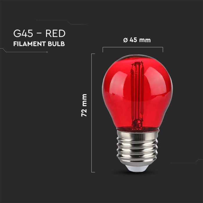 Bec LED decorativ rosu V-TAC, 2W (10W), E27, G45, 60 lm, lumina ambientala - 3 | YEO
