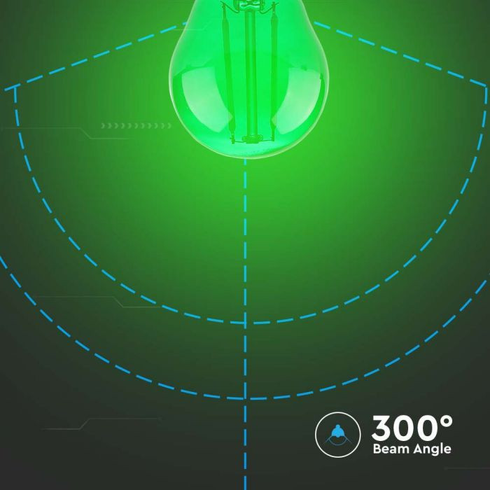 Bec LED decorativ V-TAC filament, G45, E27, 2W(10W), 60 lm, sticla verde, lumina colorata