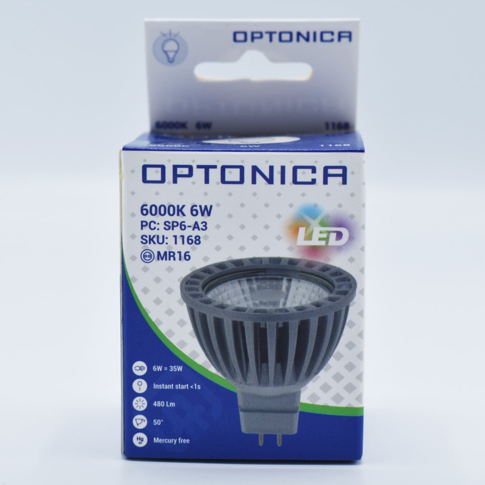 Bec led MR16 12V, 6W (35W), 400 lm, 50 grade, lumina rece (6000K), clar, Optonica - 2 | YEO