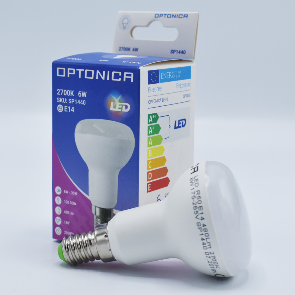 Bec LED R50 Optonica, 6W(48W), E14, 450 lm, lumina calda (2700K), clasa energetica G - 1 | YEO