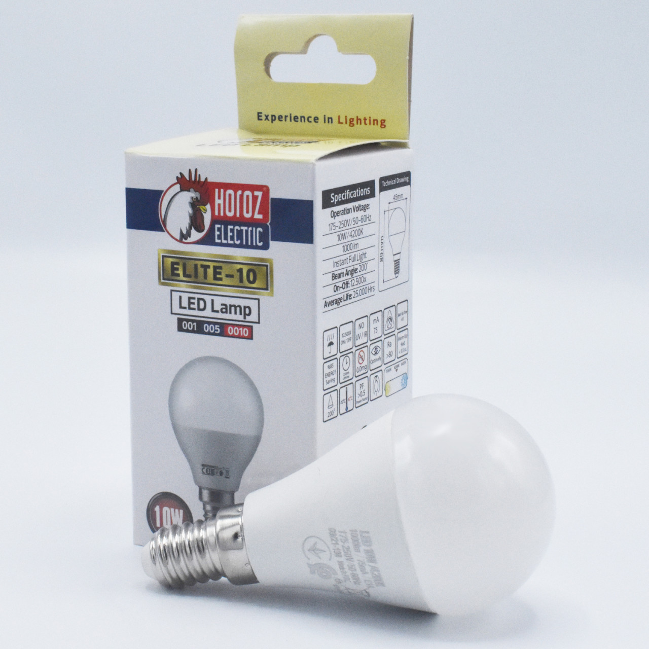 Bec LED sferic 10W(90W) Horoz Electric, E14, 1000 lm, lumina neutra (4200K), clasa energetica F - 1 | YEO