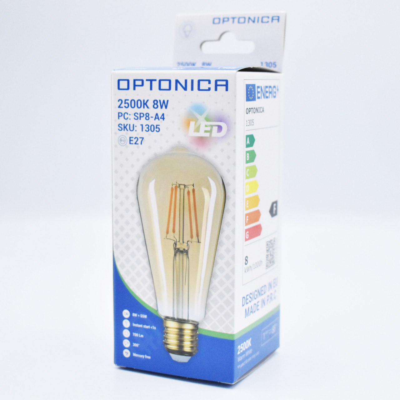 Bec LED Vintage filament, avocado 8W(55W) Optonica, E27, 700 lm, lumina calda (2800K), auriu, clasa energetica F
