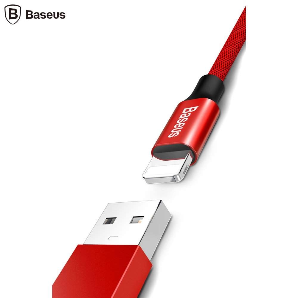 Cablu USB 2.0 - Lightning, 1.8 m, textil, rosu, Baseus - Imagine 5