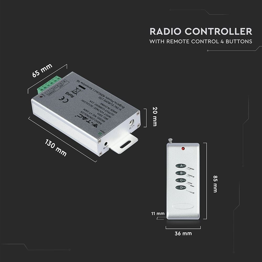 Controller banda LED RGB, 12-24V, 12A, V-TAC