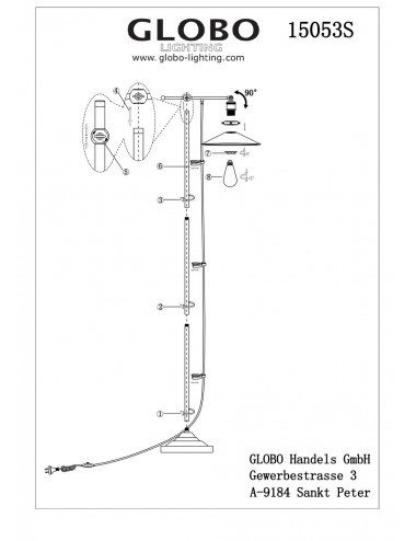 Lampadar Lenius 15053S, cu intrerupator, 1xE27, negru+alama, IP20, Globo