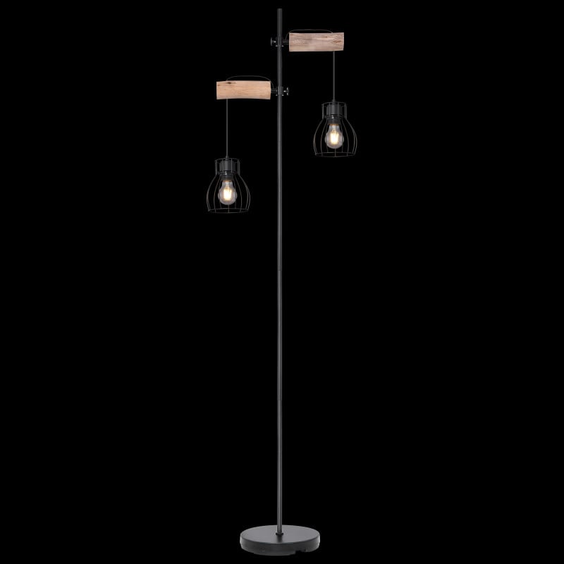 Lampadar Mina 15326-2SN, cu intrerupator, 2xE27, negru+natural, IP20, Globo - 1 | YEO