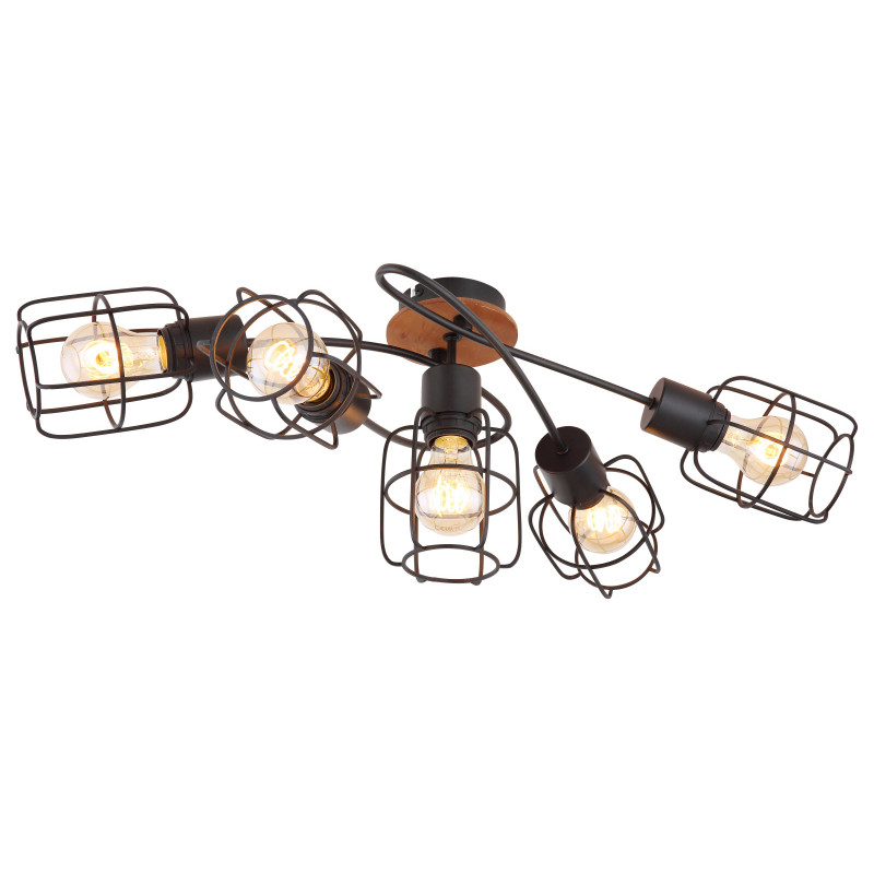 [Lichidare stoc]Plafoniera Willa 54037-5D, 5xE27, neagra+maro, IP20, Globo Lighting