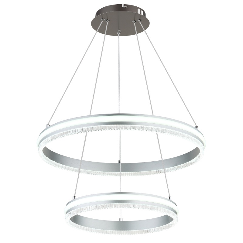 Lustra LED Francine 60W, 5780 lm, lumina calda/neutra/rece, 60 cm, telecomanda, IP20, dimabila, argintie, Globo Lighting