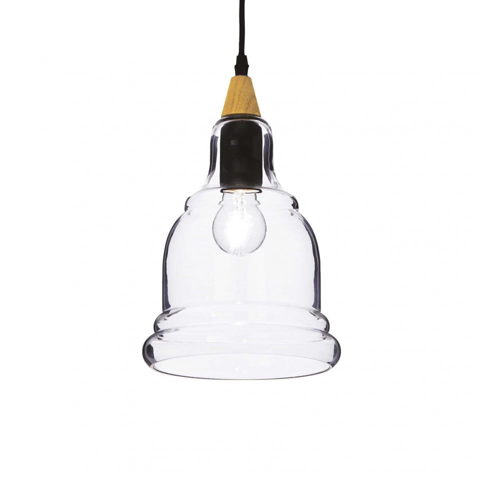 Pendul Gretel 122564, 1xE27, negru+transparent, IP20, Ideal Lux