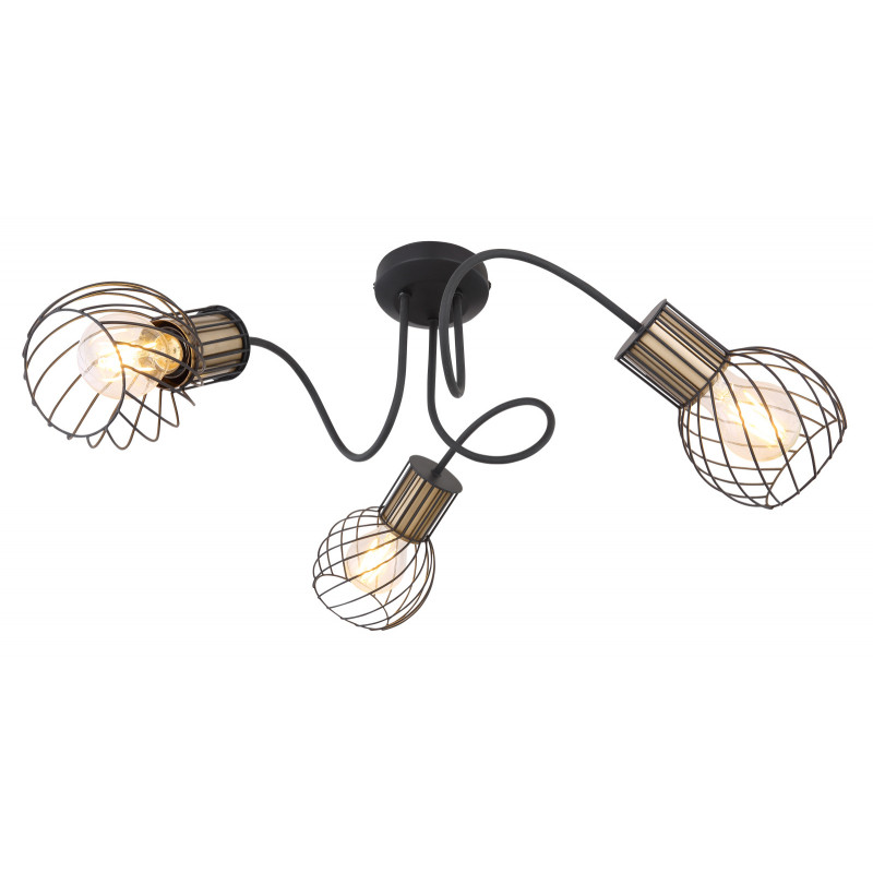 Plafoniera Argusto 54013-3, 3xE27, neagra mata+aurie, IP20, Globo Lighting