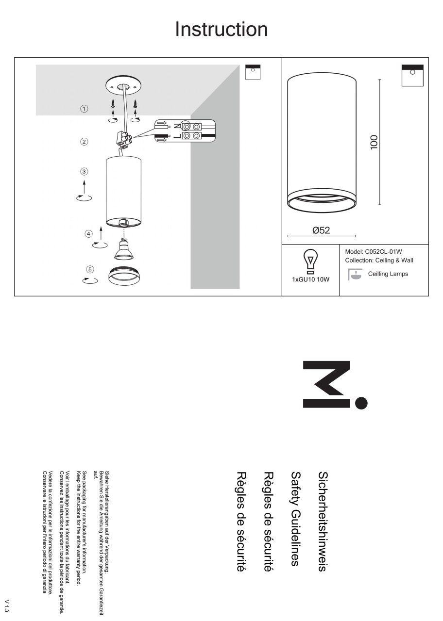 Plafoniera Focus C052CL-01W, 1xGU10, alba, IP20, Maytoni - 2 | YEO