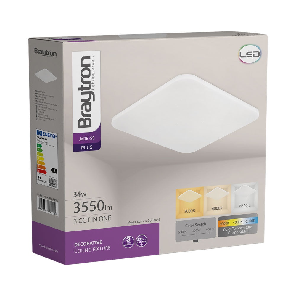 Plafoniera LED Jade patrata 34W, lumina calda/neutra/rece, IP20, Braytron - imagine 5