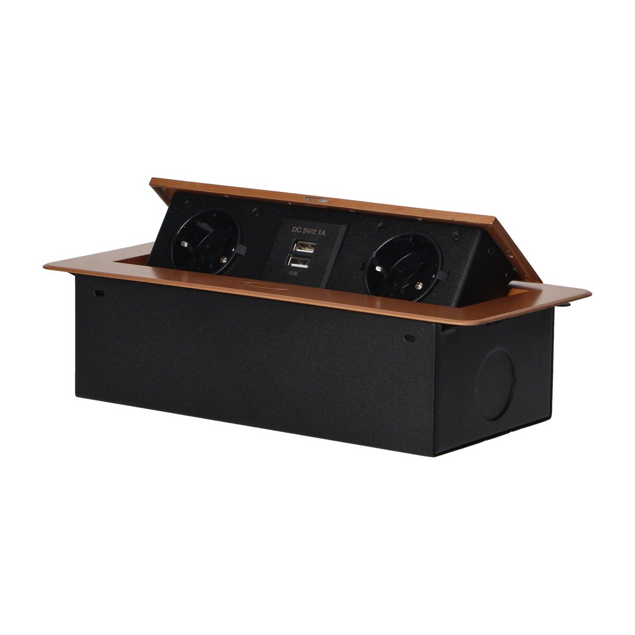 Priza incastrabila dreptunghiulara, 2 prize scuko + 2 USB 5V 2.1A, fara cablu, auriu, Orno