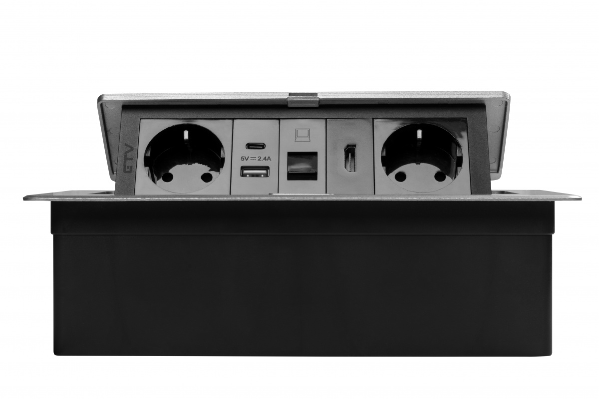 Priza incastrabila dreptunghiulara MULTISOFT, 2x Schuko, USB A+C, RJ45, HDMI, 1.5 m, aluminiu, GTV - imagine 2