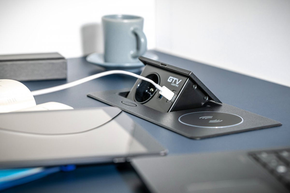 Priza incorporabila dreptunghiulara, 1 priza schuko, 2 USB A, cablu 1.5 m, alba, incarcare wireless, GTV - imagine 5