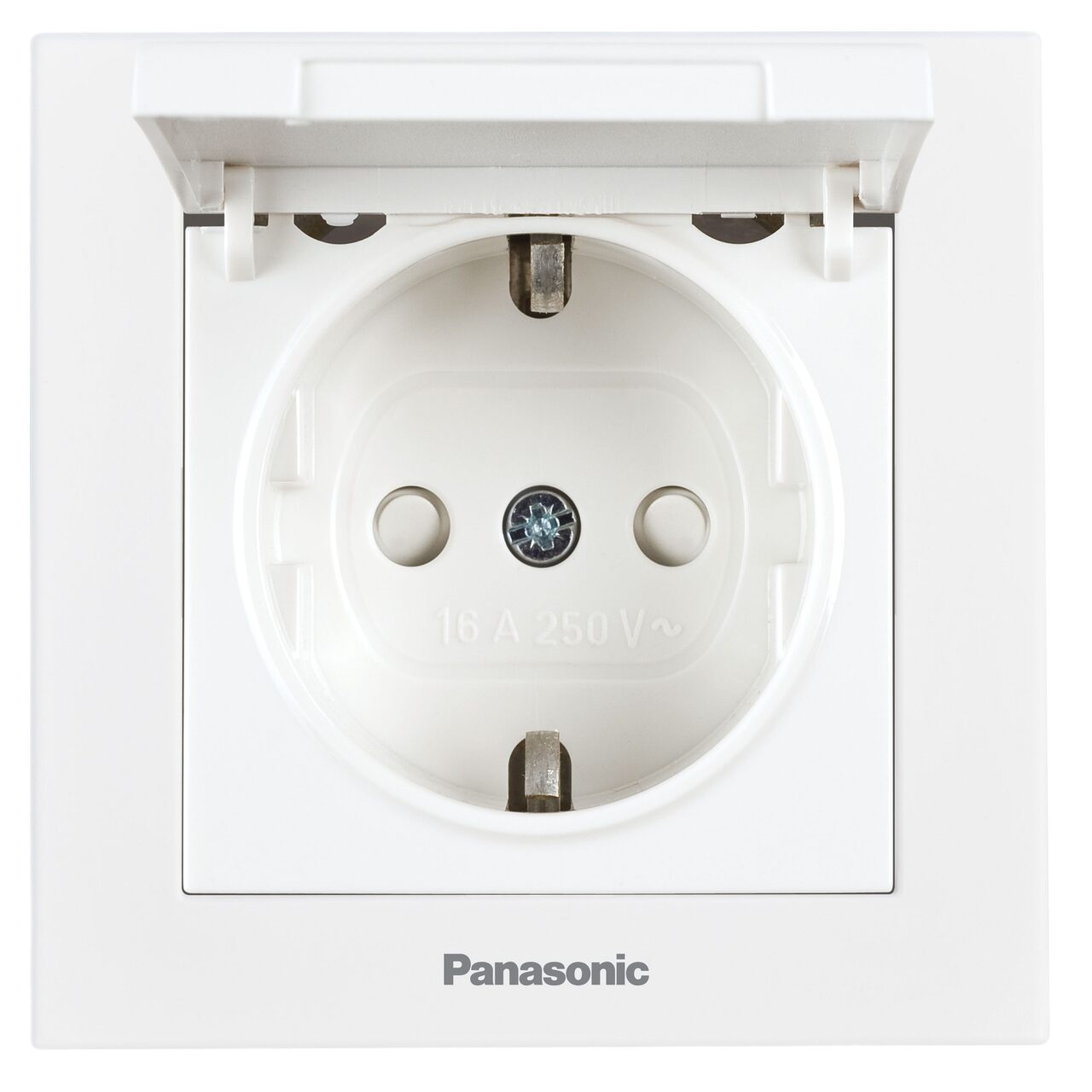 Priza simpla cu impamantare si capac, protectie copii, 16A, IP20, Alb, Panasonic Karre Plus 55