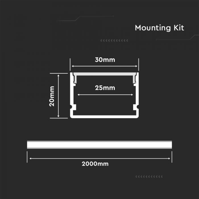 Profil banda led din aluminiu, aplicat, lat, inalt, lungime 2 metri, IP20, V-TAC