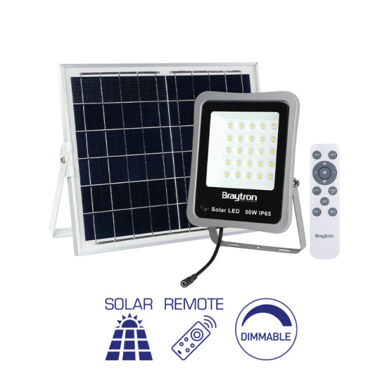 Reflector LED cu panou solar, 300W, 2600 lm, lumina rece (6500K), dimabil, cu telecomanda, Braytron