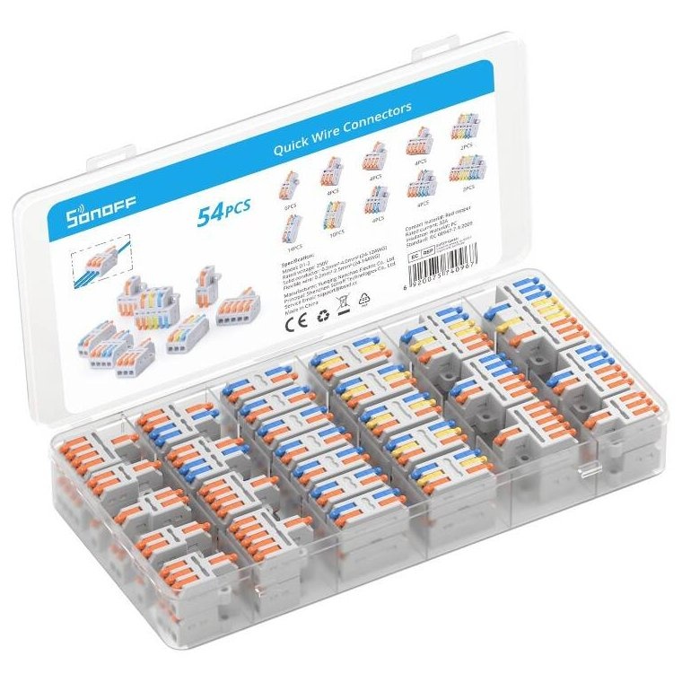 Set Conectori de Imbinare a Firelor Sonoff D1-2, 54 bucati, 250V, 32A, cupru, PC, alb