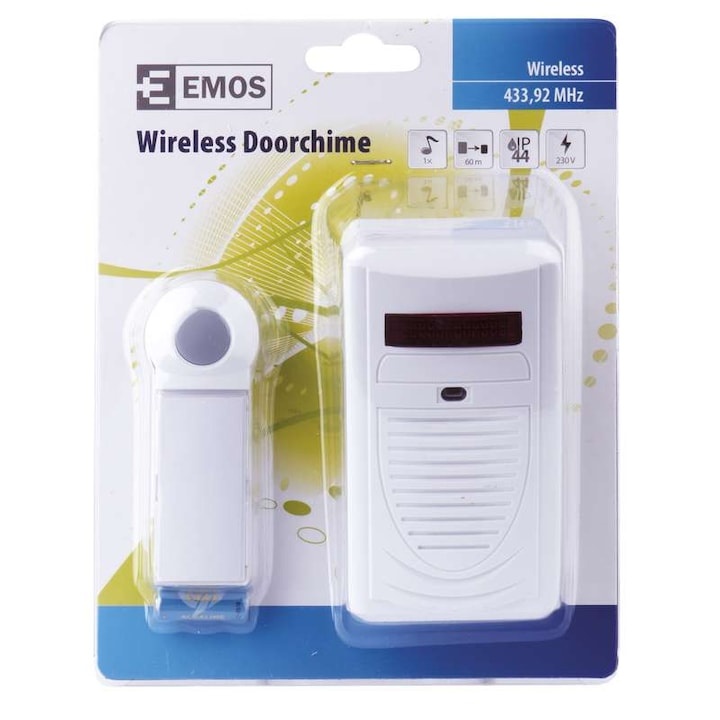 Sonerie fara fir Emos, max. 60 m, 75 dB, alimentare la retea, alb - 1 | YEO