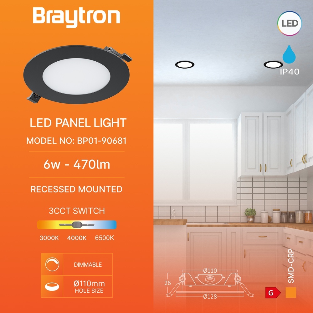 Spot LED incastrat, 6W, 470lm, lumina calda/neutra/rece, negru, Braytron - imagine 3