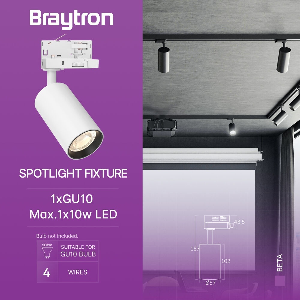 Spot pe sina GU10 Beta, aluminiu, alb-negru, IP20, Braytron - imagine 3