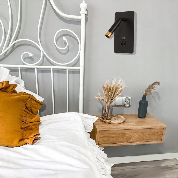 Aplica de perete Piero 1xG9 + 7W Led, USB A+C, 2 intrerupatoare, neagra/aurie, Masterled - 2 | YEO