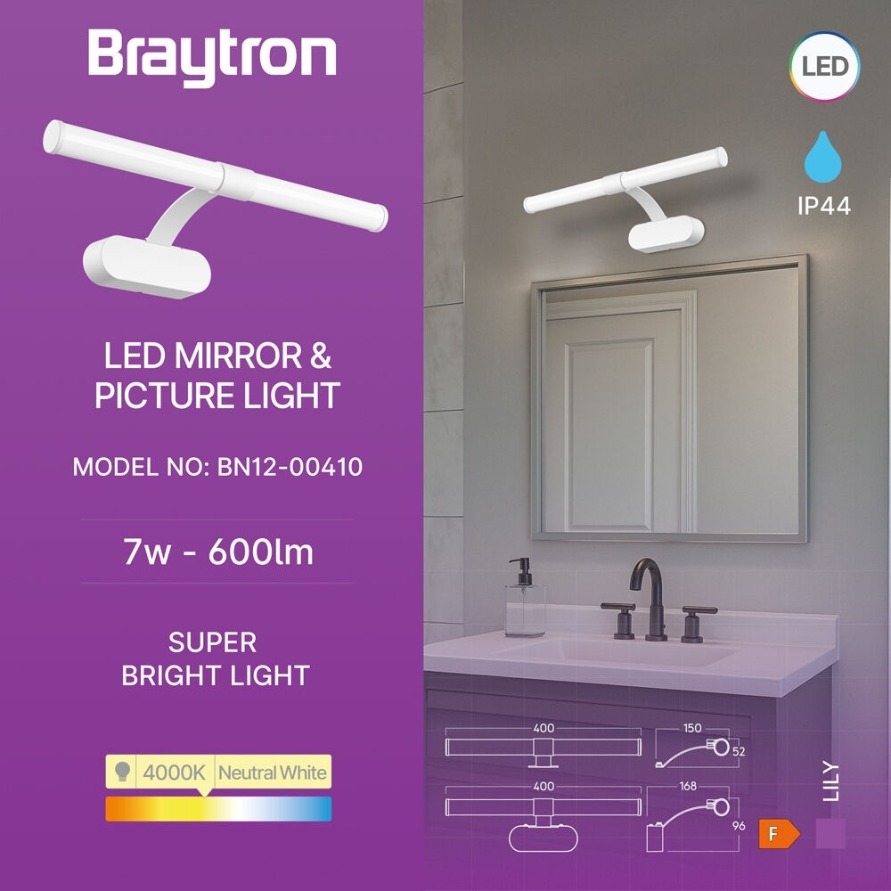 Aplica LED baie 7W, lumina neutra (4000 K), alba, IP44, Braytron - imagine 3