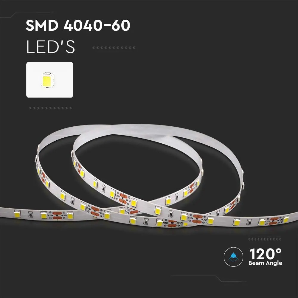 Banda led SMD 4040 V-TAC, lumina neutra (4000K), 8W/metru, 60 leduri/m, 800lm/m, 12V, IP20 - imagine 5